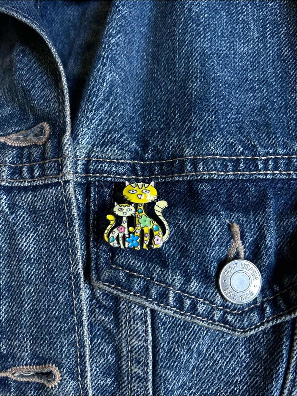 Vintage Yellow Floral Cat Enamel Pin/Brooch  - Pets Cat Accessory